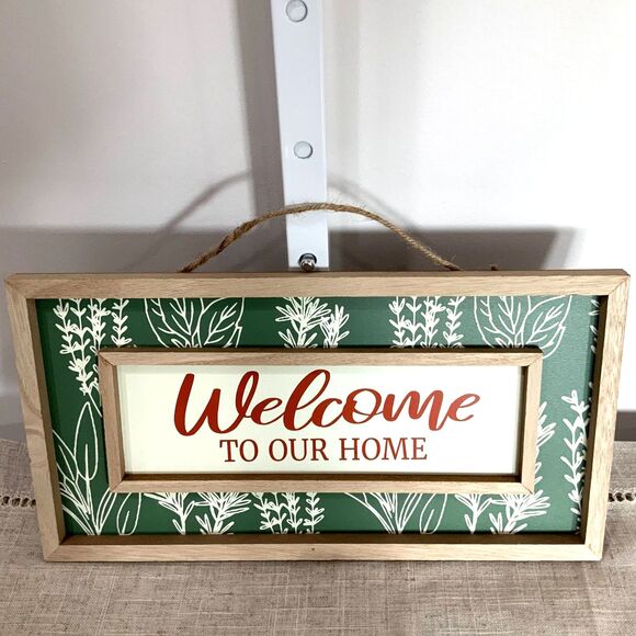New! Beautiful Wooden "Welcome To Our Home" Green Floral/Herb Sign - Picture 3 of 7